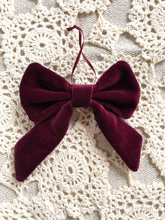 Sløjfe lille - mørkerød velour
